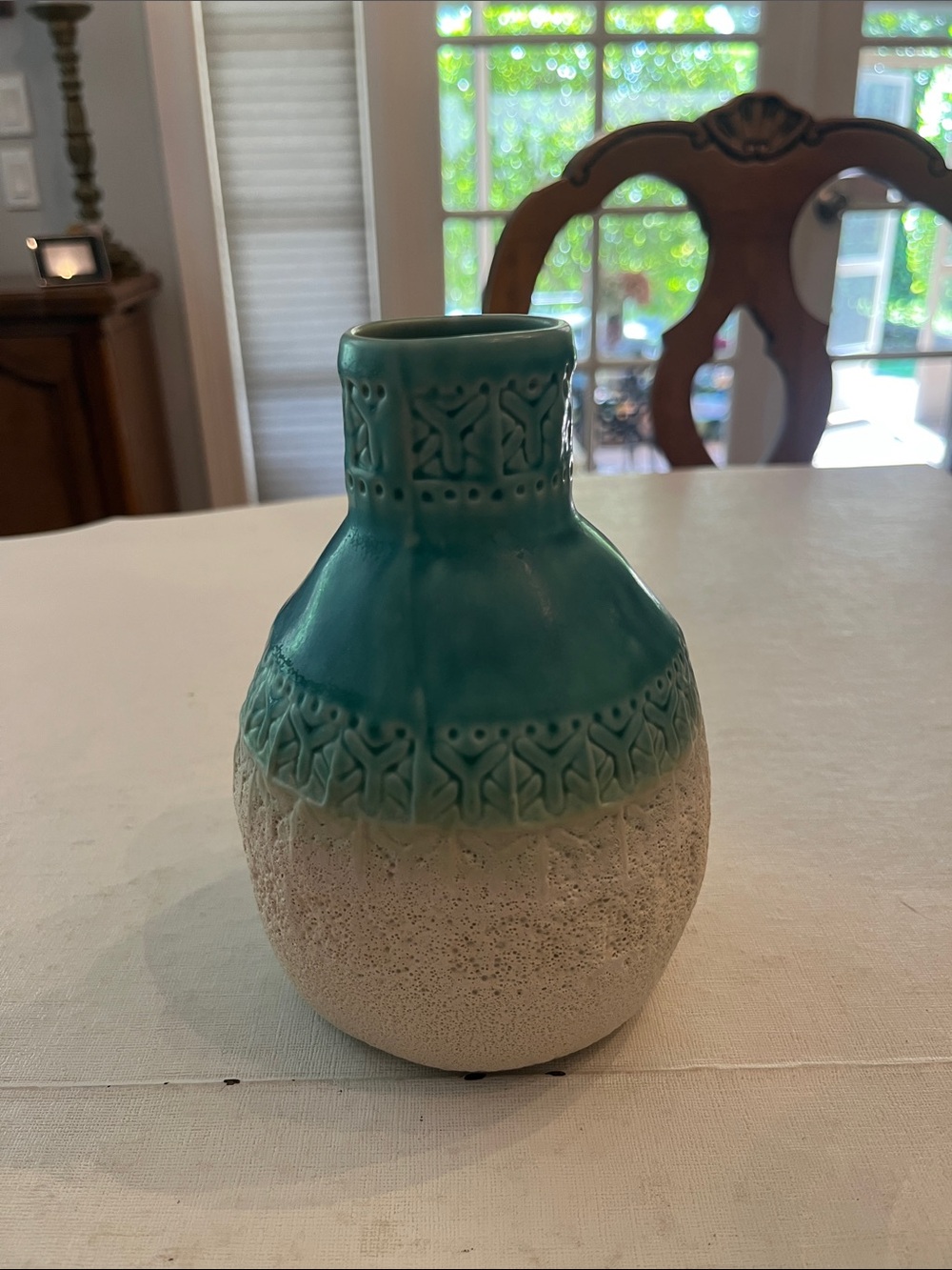 Indie style Turquoise and Cream ombre stamped Ceramic Decorative Vase. So pretty
